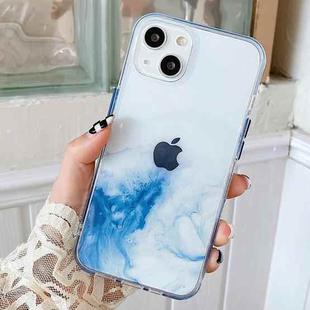 For iPhone 13 mini Marble Pattern Glittery Powder Shockproof TPU + Acrylic Protective Case with Detachable Buttons (Light Blue)