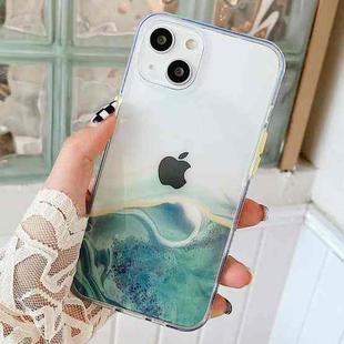For iPhone 13 Marble Pattern Glittery Powder Shockproof TPU + Acrylic Protective Case with Detachable Buttons(Green)