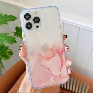 For iPhone 13 Pro Marble Pattern Glittery Powder Shockproof TPU + Acrylic Protective Case with Detachable Buttons (Pink)