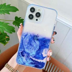 For iPhone 13 Pro Marble Pattern Glittery Powder Shockproof TPU + Acrylic Protective Case with Detachable Buttons (Dark Blue)