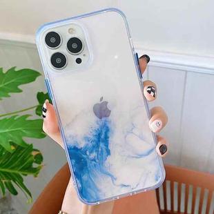 For iPhone 13 Pro Max Marble Pattern Glittery Powder Shockproof TPU + Acrylic Protective Case with Detachable Buttons (Light Blue)