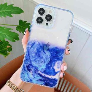 For iPhone 13 Pro Max Marble Pattern Glittery Powder Shockproof TPU + Acrylic Protective Case with Detachable Buttons (Dark Blue)