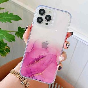 For iPhone 13 Pro Max Marble Pattern Glittery Powder Shockproof TPU + Acrylic Protective Case with Detachable Buttons (Purple)