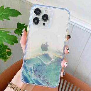 For iPhone 13 Pro Max Marble Pattern Glittery Powder Shockproof TPU + Acrylic Protective Case with Detachable Buttons (Green)