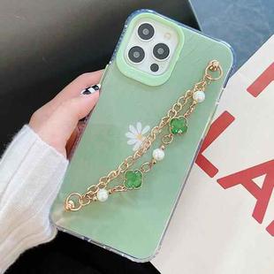 For iPhone 12 mini Flower Pattern + Bracelet TPU Phone Protective Case (Green Daisy)