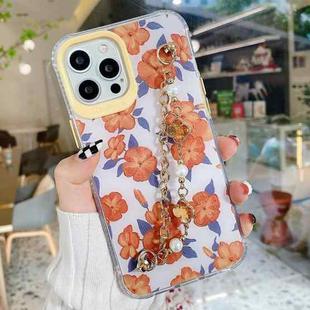 For iPhone 12 / 12 Pro Flower Pattern + Bracelet TPU Phone Protective Case(Orange Small Flower)