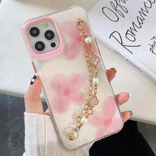 For iPhone 12 Pro Max Flower Pattern + Bracelet TPU Phone Protective Case(Three Pink Flowers)