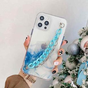 For iPhone 12 / 12 Pro Flowing Golden Marble Pattern + Bracelet TPU Phone Protective Case(Light Blue)