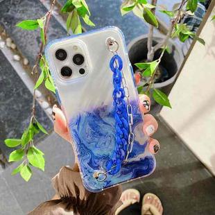 For iPhone 12 Pro Max Flowing Golden Marble Pattern + Bracelet TPU Phone Protective Case(Dark Blue)