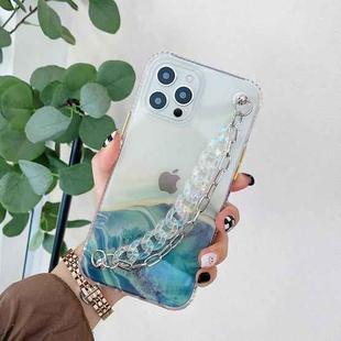 For iPhone 12 Pro Max Flowing Golden Marble Pattern + Bracelet TPU Phone Protective Case(Green)
