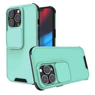 For iPhone 13 Up and Down Sliding Camera Cover Design Shockproof TPU + PC Protective Case(Mint Green)