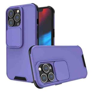 For iPhone 13 Up and Down Sliding Camera Cover Design Shockproof TPU + PC Protective Case(Purple)
