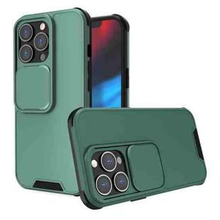 For iPhone 13 Pro Up and Down Sliding Camera Cover Design Shockproof TPU + PC Protective Case (Dark Green)