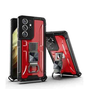PC + TPU Shockproof Protective Case with Corkscrew Holder For Samsung Galaxy S21 Ultra 5G(Royal Red)