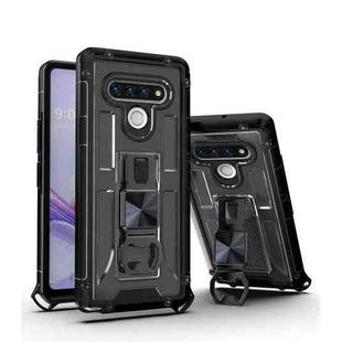 PC + TPU Shockproof Protective Case with Corkscrew Holder For LG Stylo 6(Transparent Black)