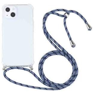 For iPhone 13 Four-corner Shockproof Transparent TPU Protective Case with Lanyard(Colorful Blue)