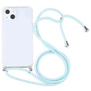 For iPhone 13 Four-corner Shockproof Transparent TPU Protective Case with Lanyard(Mint Green White)