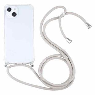 For iPhone 13 Four-corner Shockproof Transparent TPU Protective Case with Lanyard(Apricot)