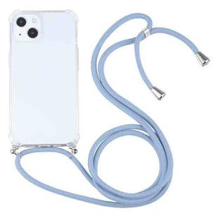 For iPhone 13 Four-corner Shockproof Transparent TPU Protective Case with Lanyard(Blue Grey)