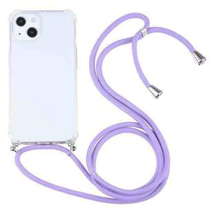 For iPhone 13 Four-corner Shockproof Transparent TPU Protective Case with Lanyard(Purple)