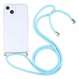 For iPhone 13 Four-corner Shockproof Transparent TPU Protective Case with Lanyard(Lake Blue)