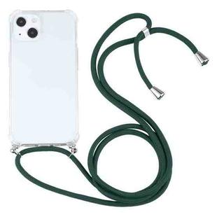 For iPhone 13 Four-corner Shockproof Transparent TPU Protective Case with Lanyard(Dark Green)