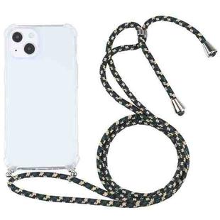For iPhone 13 Four-corner Shockproof Transparent TPU Protective Case with Lanyard(Black Green Gold)