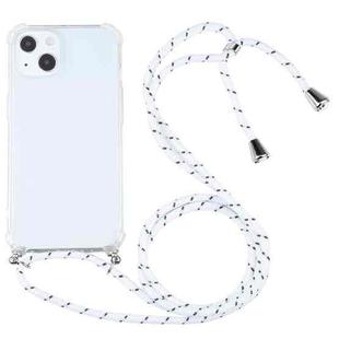 For iPhone 13 Four-corner Shockproof Transparent TPU Protective Case with Lanyard(White Thick Black)