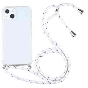 For iPhone 13 Four-corner Shockproof Transparent TPU Protective Case with Lanyard(White Thin Black)