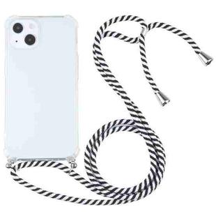For iPhone 13 Four-corner Shockproof Transparent TPU Protective Case with Lanyard(Black White)