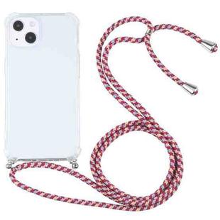 For iPhone 13 Four-corner Shockproof Transparent TPU Protective Case with Lanyard(Red Grey Yellow)