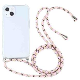 For iPhone 13 mini Four-corner Shockproof Transparent TPU Protective Case with Lanyard (Colorful Pink)