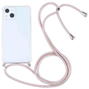 For iPhone 13 mini Four-corner Shockproof Transparent TPU Protective Case with Lanyard (Light Pink)