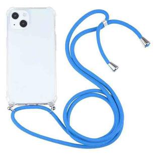 For iPhone 13 mini Four-corner Shockproof Transparent TPU Protective Case with Lanyard (Blue)