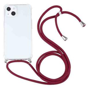 For iPhone 13 mini Four-corner Shockproof Transparent TPU Protective Case with Lanyard (Wine Red)