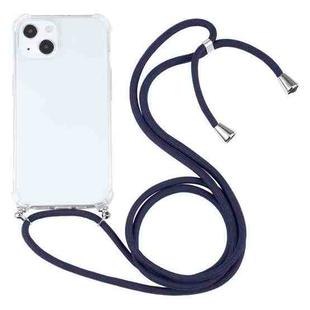 For iPhone 13 mini Four-corner Shockproof Transparent TPU Protective Case with Lanyard (Dark Blue)