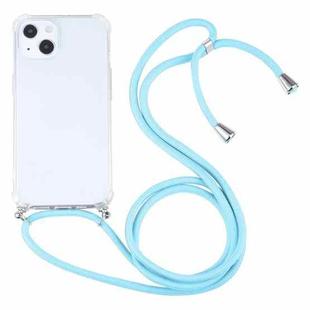 For iPhone 13 mini Four-corner Shockproof Transparent TPU Protective Case with Lanyard (Lake Blue)