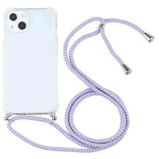 For iPhone 13 mini Four-corner Shockproof Transparent TPU Protective Case with Lanyard (Purple Blue)