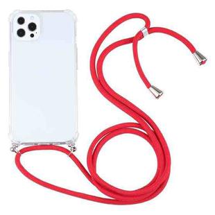 For iPhone 13 Pro Four-corner Shockproof Transparent TPU Protective Case with Lanyard (Red)