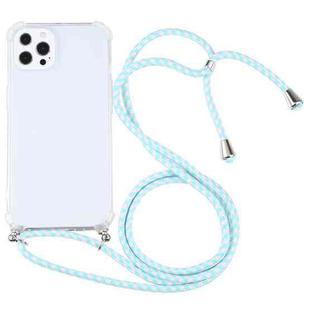 For iPhone 13 Pro Four-corner Shockproof Transparent TPU Protective Case with Lanyard (Mint Green White)