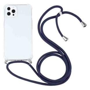 For iPhone 13 Pro Four-corner Shockproof Transparent TPU Protective Case with Lanyard (Dark Blue)