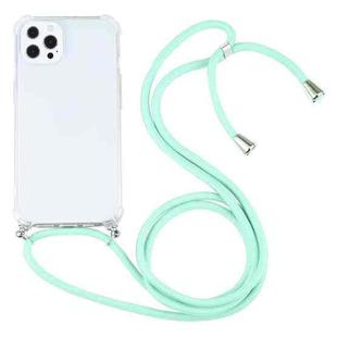 For iPhone 13 Pro Four-corner Shockproof Transparent TPU Protective Case with Lanyard (Mint Green)