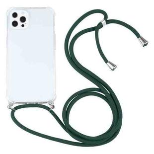 For iPhone 13 Pro Four-corner Shockproof Transparent TPU Protective Case with Lanyard (Dark Green)