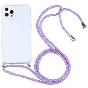 For iPhone 13 Pro Four-corner Shockproof Transparent TPU Protective Case with Lanyard (Colorful Purple)