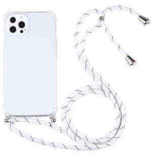 For iPhone 13 Pro Four-corner Shockproof Transparent TPU Protective Case with Lanyard (White Thin Black)