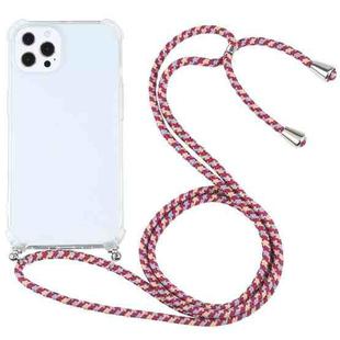 For iPhone 13 Pro Four-corner Shockproof Transparent TPU Protective Case with Lanyard (Red Grey Yellow)