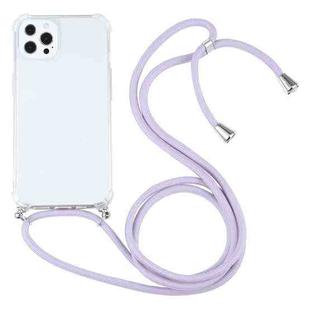 For iPhone 13 Pro Max Four-corner Shockproof Transparent TPU Protective Case with Lanyard (Light Purple)