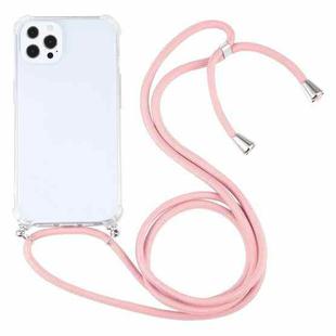 For iPhone 13 Pro Max Four-corner Shockproof Transparent TPU Protective Case with Lanyard (Pink)
