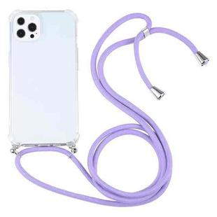 For iPhone 13 Pro Max Four-corner Shockproof Transparent TPU Protective Case with Lanyard (Purple)