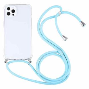 For iPhone 13 Pro Max Four-corner Shockproof Transparent TPU Protective Case with Lanyard (Lake Blue)